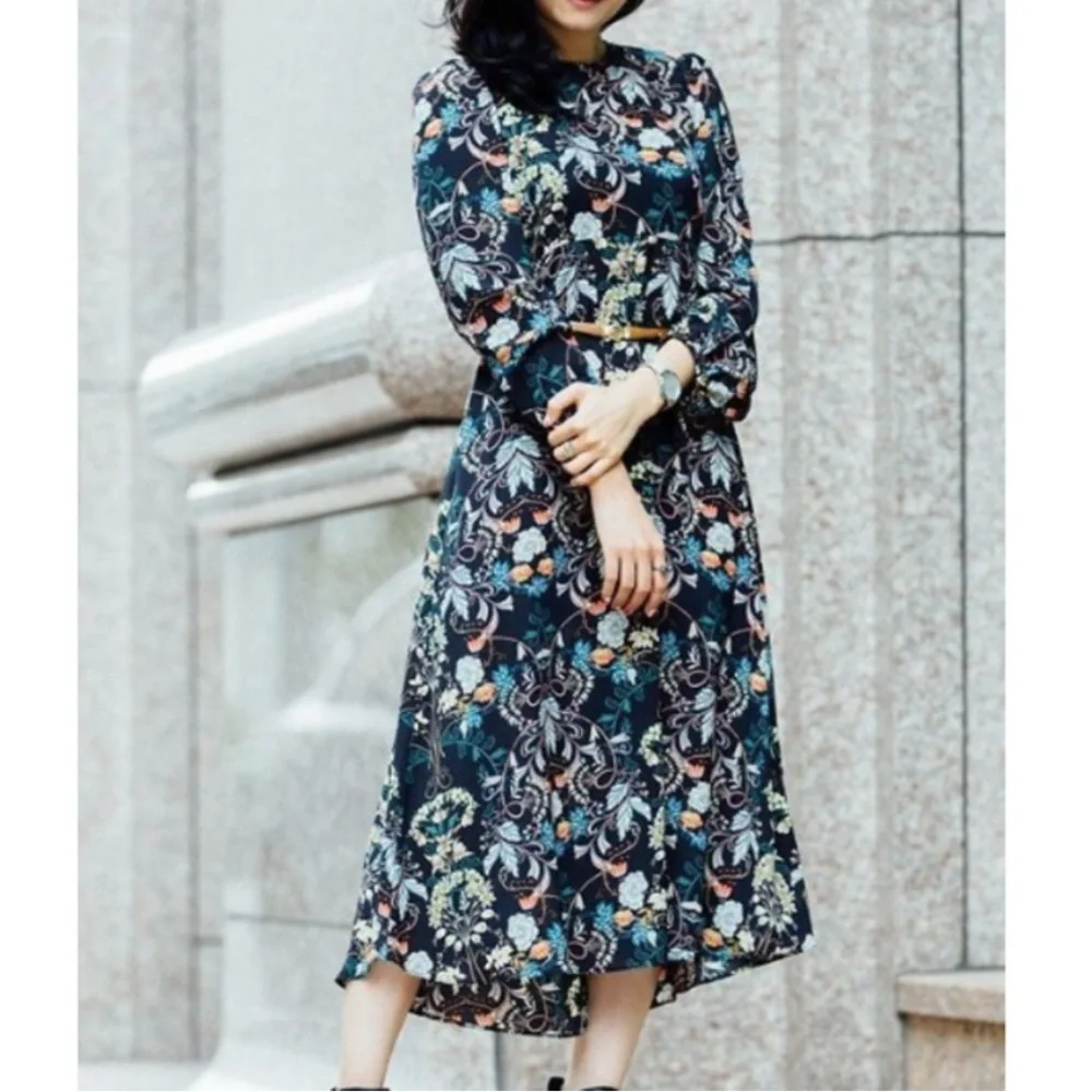 Zara Floral Long Sleeve Dress - Black and Multicolor - Picture 3 of 8